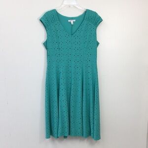 London Style Collection Eyelet Dot Pattern Mint Green Midi Dress Size 14